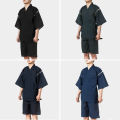 2024New Japanese Traditional Samurai Kimono For Men Yukata Bathing Robe For Summer Loose Sauna Wear Homewear Summer Short Sleeve.