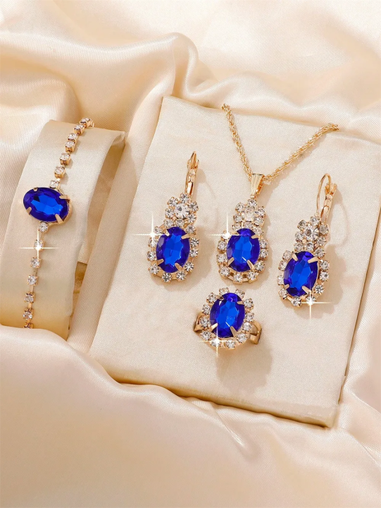 5pcs%20Women's%20Luxury%20Fashion%20Wedding%20Party%20Gift%20Net%20Thick%20Choker%20Necklace%20Bracelet%20Ring%20Earrings%20Set%20Jewelry%20Set%20-%20Image%202