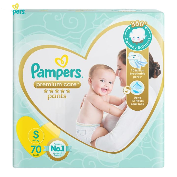 Pampers Premium Care Pants for Babies, Small size baby Diapers, (S) 70 Count Softest ever Pampers Pants, Small Size, Pack of 70