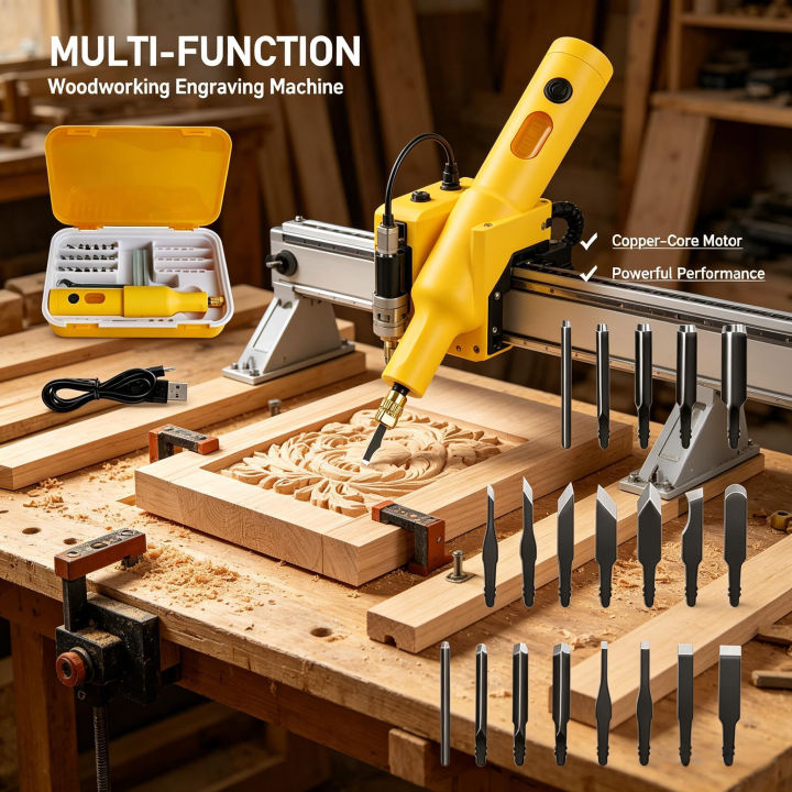 40W Electric Wood Carving Tool Rechargeable Engraving Pen with 20 Bits Multi-Function Engraver for Wood Paper Plaster Craft DIY