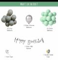 pack of 55 pcs theme set DIY pastel green & grey happy birthday decoration for girls, boys, kids, wife, husband decorations kit/metallic silver helium balloons/cursive banner/backdrop/party props items–55 pcs. 