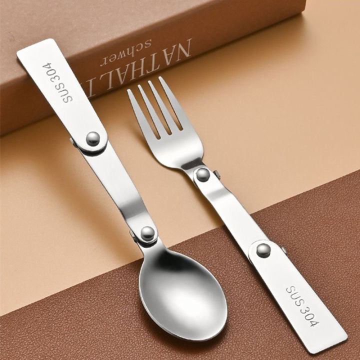 New%201Pc/3Pcs%20Portable%20Outdoor%20Cutleries%20Stainless%20Steel%20Spoon%20Fork%20Chopstick%20For%20Camping%20Travel%20School%20Use%20Folding%20Tablewares%20-%20Image%203