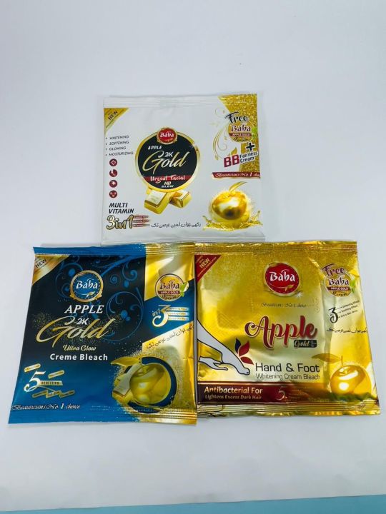 Baba Apple Gold Hand & Foot, Baba Apple Cream Bleach, Baba Apple Argent Facial Pack Of 3 From: One Click Cosmtic