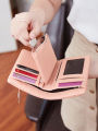 New Women's Wallet Fashionable and Minimalist Short Zero Wallet Small and Fresh Three Layer Large Capacity PU LeatherCardSeatBag. 