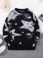 New Popular Spring & Fall Astronaut Star-Picking Jacquard Pattern Pullover Sweater Casual Round Neck Contrast Color Knitted Men'.