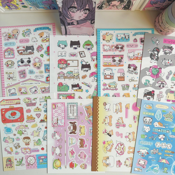 1/9PCS Korean Cartoon Animal Cute Daily Stickers Cute Girl Sticker Hand ...