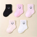10 Pairs of Cute Solid-Color Smiling Face Pattern Children's Mid-Calf Socks, Suitable for Boys and Girls Socks. 