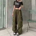 2024 Women Casual Joggers Tech Pants Solid Low Waist Pants Drawstring Wide Leg Baggy Trousers Y2k Streetwear Oversize Sweatpants. 