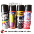 Acrylic Spray Paint (1 bottle only ), Mat Black & Black . For wood, metal, ceramic , plastic, glass, paper, Touchups on cars and bikes, arts and crafts, carboard. Available in dolphin, Win plus, mubah, colorexe, lotus and other brands. 