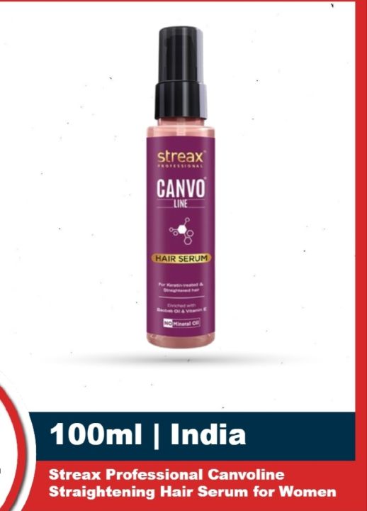 Streax Professional 100ml canvoline Straightening post care hair serum for women ( Enriched with Baobad oil, Anti hair breakage, Anti Freeze, Soft &tangle free hair,Paraben&Silicon free.