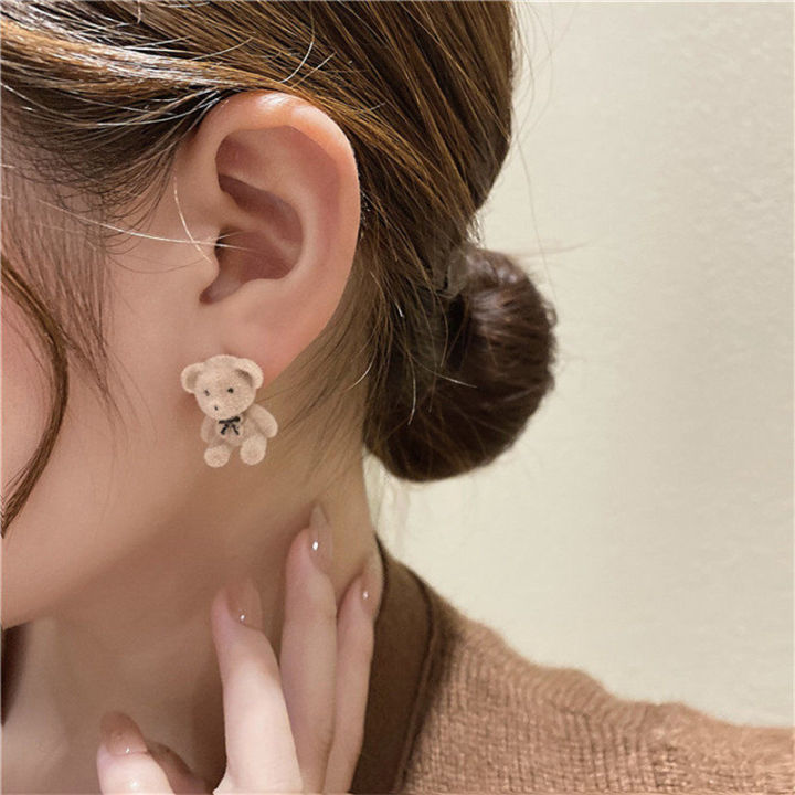 New%20Design%20Cute%20Flocking%20Plush%20Rabbit%20Stud%20Earrings%20for%20Women%20Korean%20Fashion%20Brown%20Animal%20Bear%20Earring%20Jewelry%20Party%20Girls%20%20-%20Image%203