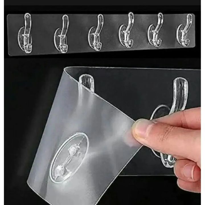 6 In 1 Self Adhesive Wall Hooks Waterproof Transparent Adhesive Hooks for Wall Hook 6
