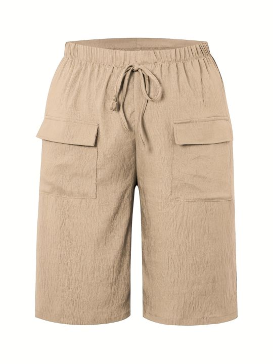 Plus%20Size%20Women's%20Beige%20Casual%20Drawstring%20Cargo%20Shorts%20Comfortable%20Summer%20Bottoms%20-%20Image%206