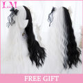 LM Long White Black Water Wave Wig with Bangs Cosplay Silky Wig for Women Daily Party Natural Soft Synthetic Hair Heat Resistant. 