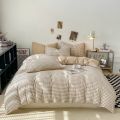 Japanese Style Check Queen Duvet Cover Set 1/3 Pcs Soft Washed Quilt Cover and Pillowcase or Only Quilt Covers Blanket Cover Set.