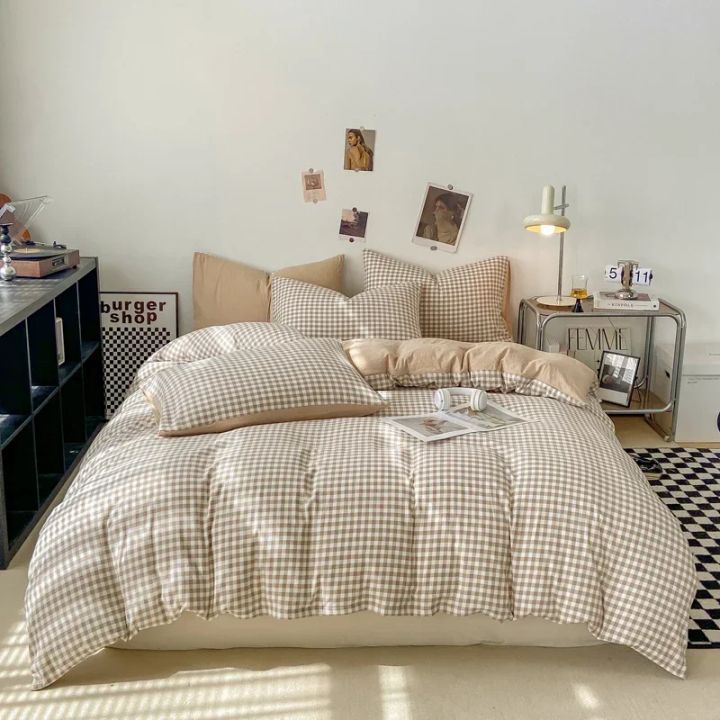 Japanese%20Style%20Check%20Queen%20Duvet%20Cover%20Set%201/3%20Pcs%20Soft%20Washed%20Quilt%20Cover%20and%20Pillowcase%20or%20Only%20Quilt%20Covers%20Blanket%20Cover%20Set%20-%20Image%202