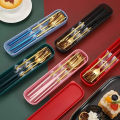 3pcs Thin Portuguese Portable Stainless Steel Cutlery Chopsticks, Forks, Spoons, Student Home Outdoor Picnic Tableware.