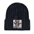 Unisex Black Beanie Hat With Animals Embroidery Patch Knitted Skull Cap For Men Women For Autumn Winter Streetwear Bonnet Hats.