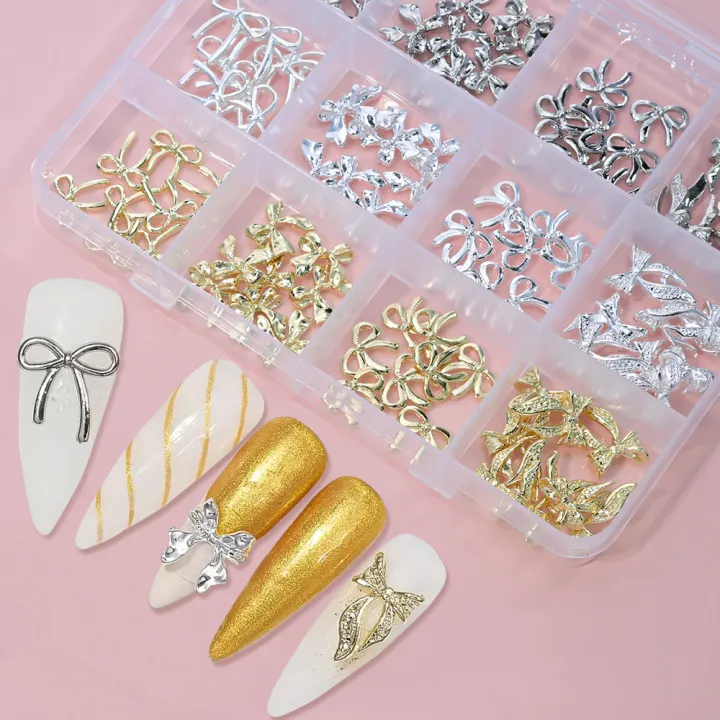 96/50Pcs%203D%20Bowknot/Ribbon%20Metal%20Nail%20Art%20Charms%20Sliver/Gold%20Alloy%20Bows%20Nails%20Rhinestones%20Decor%20Luxury%20DIY%20Manicure%20Accessories%20-%20Image%203