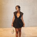 Oshfall 2024 new summer fashion solid color deep V  short slim fit women's dress. 