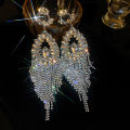 Exaggerated Rhinestone Flower Drop Earrings for Women Personality Hollow Long Earrings Fashion European and American Jewelry. 