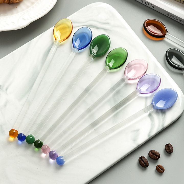 OANKR Glass Scoop Heat Resistant Glass Teaspoons Colorful Coffee Dessert Stirring Spoon Ice Cream Spoons Creative Kitchen Tools