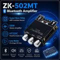 ZK-502MT Bluetooth 5.0 Super Base Amplifier Board with Acrylic Box Sell 2.0 Channel 2x50W Power Audio Stereo Amplifier Board AUX Bass Treble AMP similar ZK-502M CA-502MT 502MT.