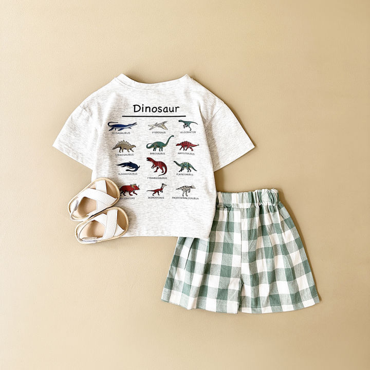 Summer%202Pcs%20Newborn%20Baby%20Boys%20Clothes%20Set%20Girls%20Suit%20Casual%20Dinosaur%20Printed%20T-shirt+Checkered%20Shorts%20Infant%20Toddler%20Outfit%200-3Y%20-%20Image%202