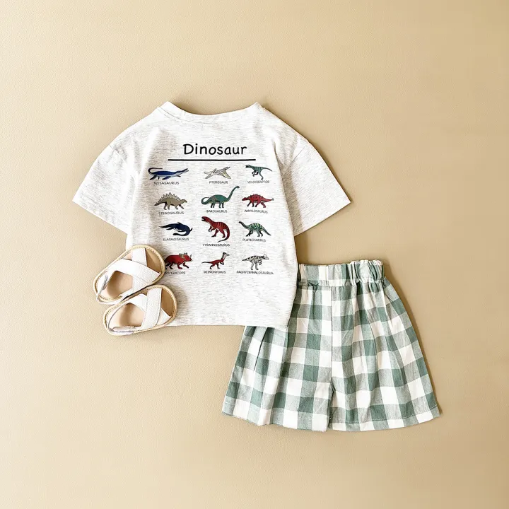 Summer%202Pcs%20Newborn%20Baby%20Boys%20Clothes%20Set%20Girls%20Suit%20Casual%20Dinosaur%20Printed%20T-shirt+Checkered%20Shorts%20Infant%20Toddler%20Outfit%200-3Y%20-%20Image%202