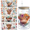 5 Sheets Cow UV DTF Mug Stickers, Glass DTF Transfer Stickers, Waterproof Wipe Transfer Paper for 16oz Glass, Mug, Crafts, Furni. 