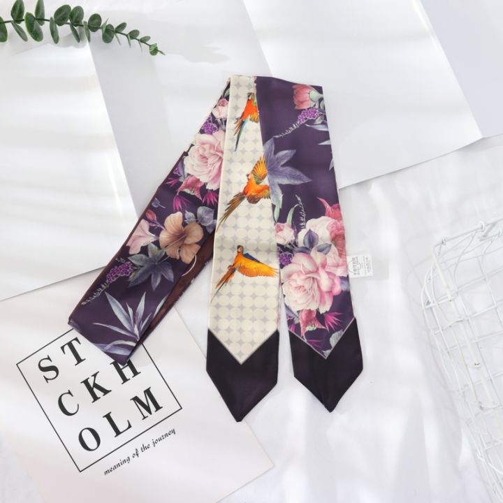 2021%20New%20Summer%20130*7%20Ins%20Small%20Hairband%20Lovely%20Print%20Long%20Silk%20Scarf%20Wrist%20Ribbon%20Skinny%20Scarf%20For%20Women%20-%20Image%204