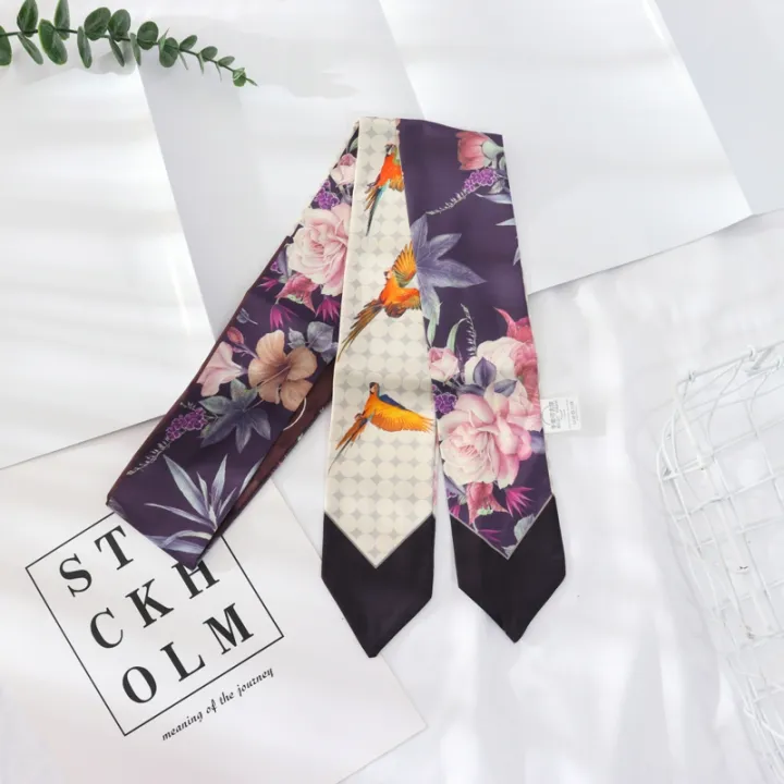 2021%20New%20Summer%20130*7%20Ins%20Small%20Hairband%20Lovely%20Print%20Long%20Silk%20Scarf%20Wrist%20Ribbon%20Skinny%20Scarf%20For%20Women%20-%20Image%204