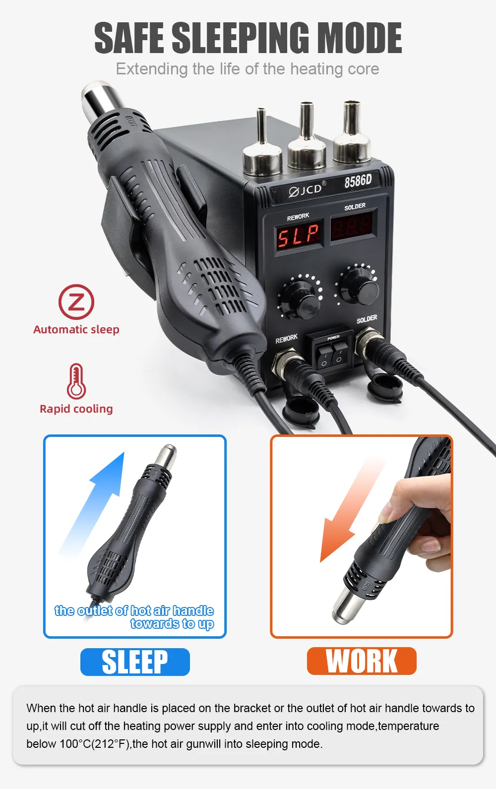 thumbnail image 2 of JCD 8586D Soldering Station – 60W Iron & 700W Hot Air Gun Combo, Digital Display 2 of 4