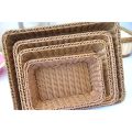 Hand-woven Imitation Rattan Wicker Basket Rectangular Storage Box Fruit Tea Snack Bread Basket Cosmetic House Kitchen Supplies. 
