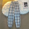 Pants Women New Bunch of feet Fashion Loose Black Plaid Summer Harajuku Students Streetwear Harem Long Trousers Womens Chic. 