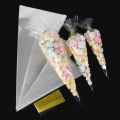50Pcs Clear Cone Candy Bags Food Snack Packaging Plastic Bag With Ties Wedding Birthday Party Favors Decoration DIY Bags.