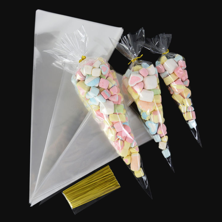 50Pcs%20Clear%20Cone%20Candy%20Bags%20Food%20Snack%20Packaging%20Plastic%20Bag%20With%20Ties%20Wedding%20Birthday%20Party%20Favors%20Decoration%20DIY%20%20Bags%20-%20Image%202