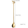 6pcs/Set Long Handle 7.4-Inch Leaf Teaspoons Gold Stainless Steel Coffee stirring spoon Kitchen Tools.