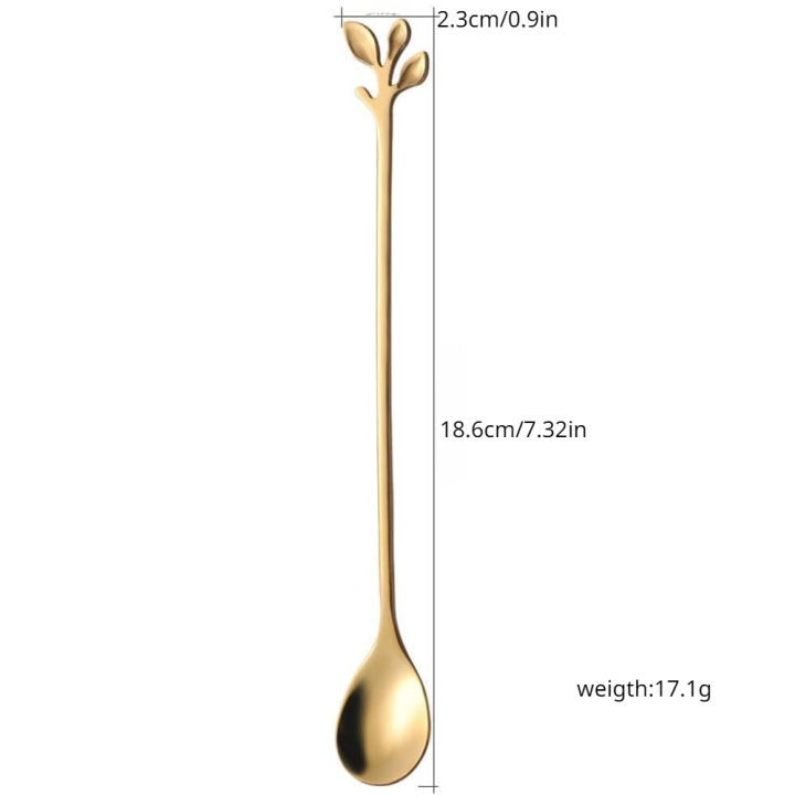 6pcs/Set%20Long%20Handle%207.4-Inch%20Leaf%20Teaspoons%20Gold%20Stainless%20Steel%20Coffee%20stirring%20spoon%20Kitchen%20Tools%20-%20Image%203