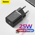 Baseus 25W Super Si 1C Quick Charger with Type-C Cable - Black. 