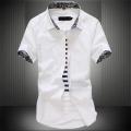 Men's Summer 2024 Solid Color Business Professional Dress Shirt Floral Cuffs Basic Short Sleeves Black And White Optional. 