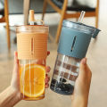 710ml/24oz Large Capacity Coffee Cup, Plastic Water Bottle With Straw, High Temperature Resistant Clear,Reusable Cups with Straw. 