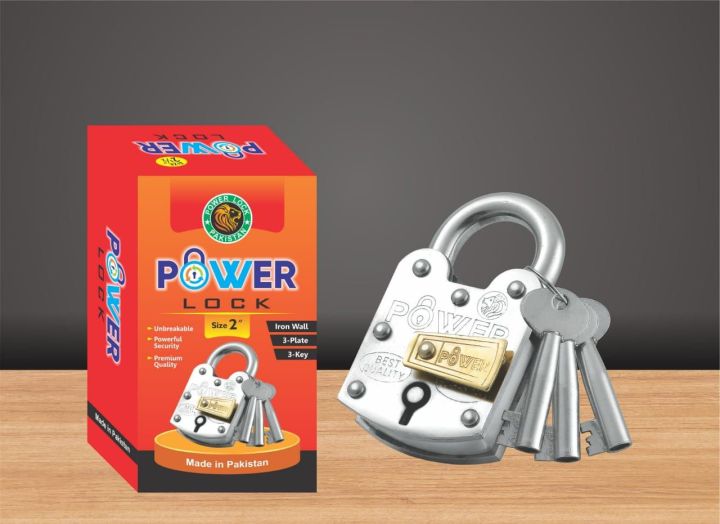 Power Lock Brass Wall 2 Plate 2 Inch 3 Key | Heavy Duty Aligarh Lock | Durable Brass Lock for Maximum Security | Strong and Reliable Lock for Home, Office & Industrial Use | Tamper-Proof Locking System