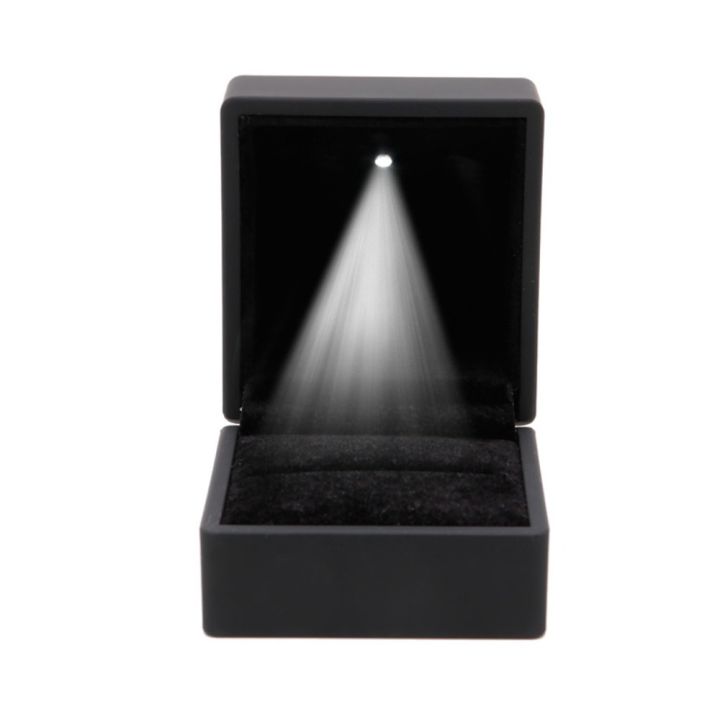 LED Light Ring Box W/ LED Light Black Engagement Jewelry Pendant Box ...