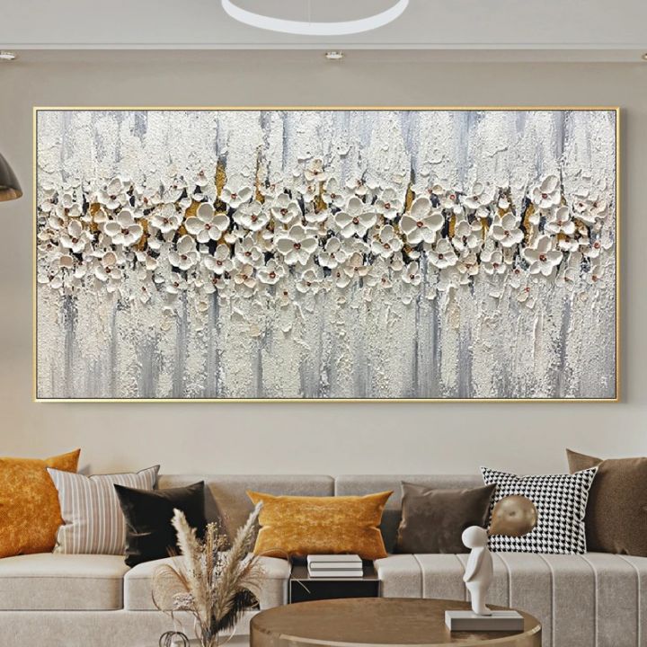 Abstract Oil Painting Print on Canvas Painting White Flower Posters and