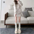 Winter Japanese College Style Retro Button Leg Warmer Women's Knitted Sock Cover white Long Pile Socks.