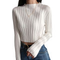 American Retro Stand Collar Solid Color Simple Slim Fit Fashion Short Knitted Long-sleeved Sweater. 