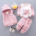 Baby Boy Suit 2024 Boys and girls Autumn Plush Thick Warm Casual Hooded Sweater Winter Cartoon Cute Bear Three-Piece Suit 0-4Y. 