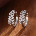 Huitan Simple Stylish Leaf Olive Small Hoop Earrings for Women Paved Shiny Crystal CZ Exquisite Earrings Hot Trendy Jewelry.