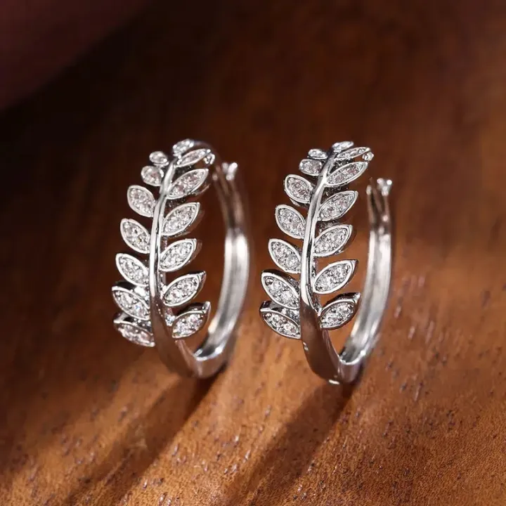 Huitan%20Simple%20Stylish%20Leaf%20Olive%20Small%20Hoop%20Earrings%20for%20Women%20Paved%20Shiny%20Crystal%20CZ%20Exquisite%20Earrings%20Hot%20Trendy%20Jewelry%20-%20Image%203